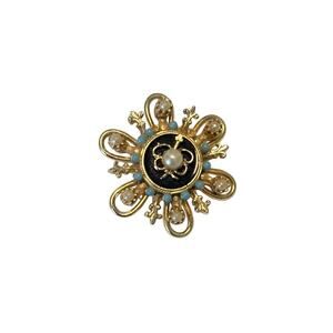 Elegant Gold tone and Black Floral Brooch